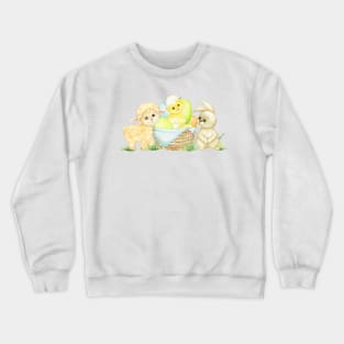 Bunny,Chicken,Lamb,Wicker,Basket and Easter Eggs Crewneck Sweatshirt